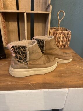 Hey Dude Kids Tan Booties with Leopard Trim